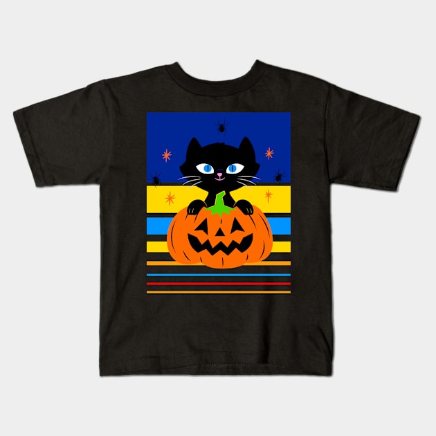 HAPPY Halloween Black Cat In Pumpkin Kids T-Shirt by SartorisArt1